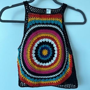 Rainbow Knitted Hippie Crop Tank Top